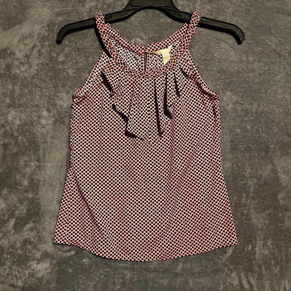 Banana Republic Tank Top Blouse Size Small Braided Neck Line Orange and Navy